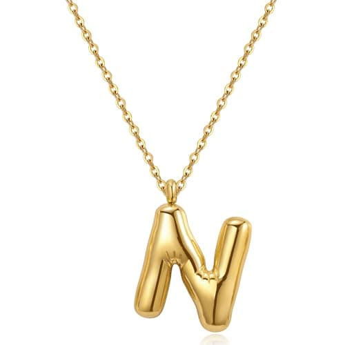 YeGieonr Tarnish-Free Gold Stainless Steel Initial Necklace with Bubble Letter Pendant