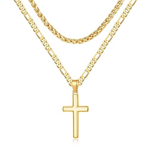 Ursteel Layered Cross Necklace for Men, Women, Girls