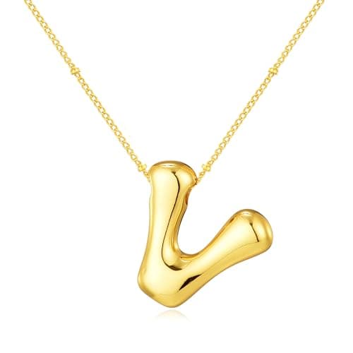Moiegouct 14K Gold Plated 3D Initial Necklace with Beaded Chain Personalized Jewelry for Women