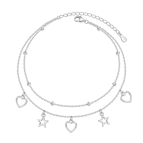 S925 Sterling Silver Evil Eye Starfish Heart Anklet for Women