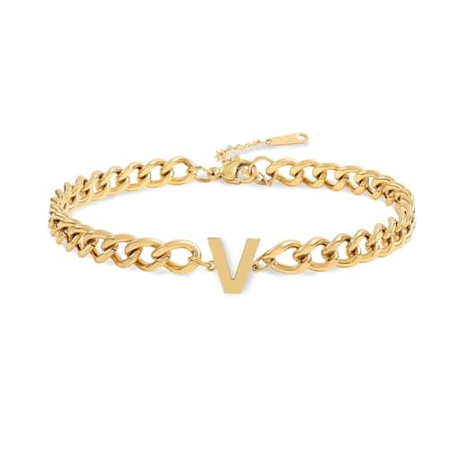 Jwicklirrng Men's 18K Gold Plated Letter Charm Bracelet A-ZAdjustable Cuban Chain for Boyfriend or Father