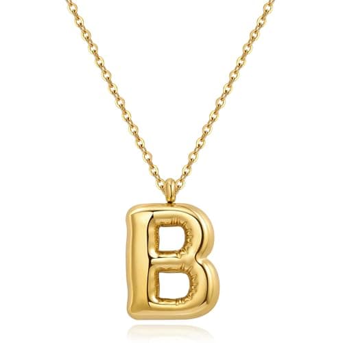 YeGieonr Tarnish-Free Gold Stainless Steel Initial Necklace with Bubble Letter Pendant