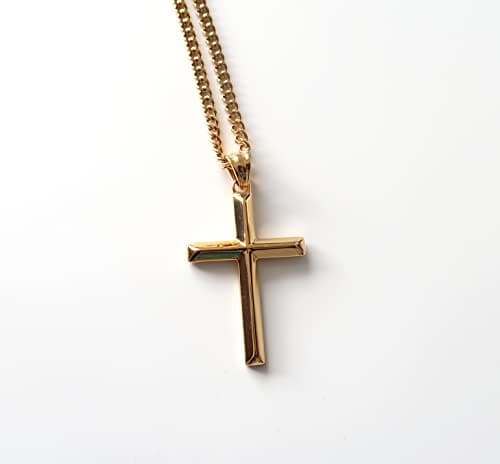 14K Gold Miami Cuban Link Cross Pendant Necklace for Men & Women