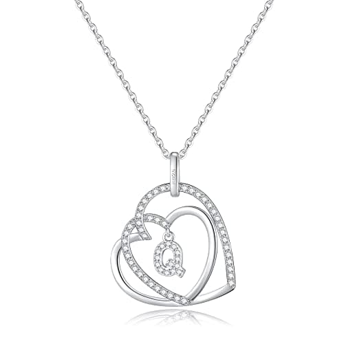 Romavan Infinity Heart Sterling Silver Initial Necklace for Women