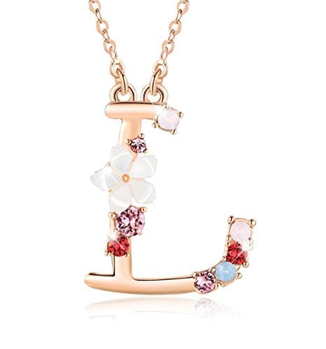 GEMMANCE Pink Red Blue Simulated Pearl Pendant Initial Letter Necklace Rose Gold Plated Anniversary Gifts for Women