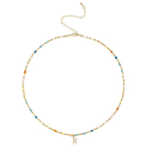 Trendy BYIA Women's 14k Gold Plated Colorful Initial Choker Necklace