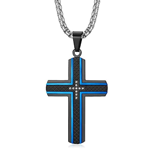 Holizaly Men's 316L Stainless Steel Cross Pendant White/Gold/Black/Blue Rolo Chain-Gift Box Included