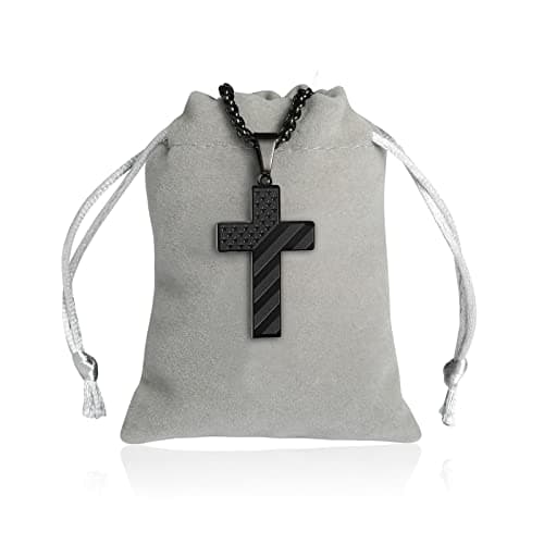 DuoDiner Graduation Gifts: 24-Inch Cross Necklace for Men, Boys, Kids Bible Verse American Flag Pendant