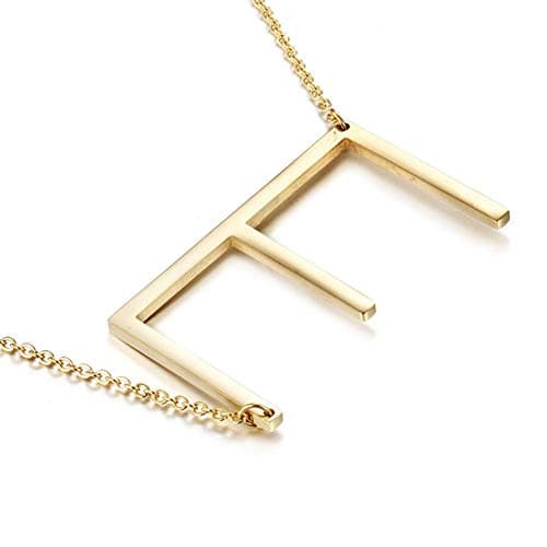 MOMOL Sideways Initial Necklace - Large 18K Gold Plated Stainless Steel Pendant for Women