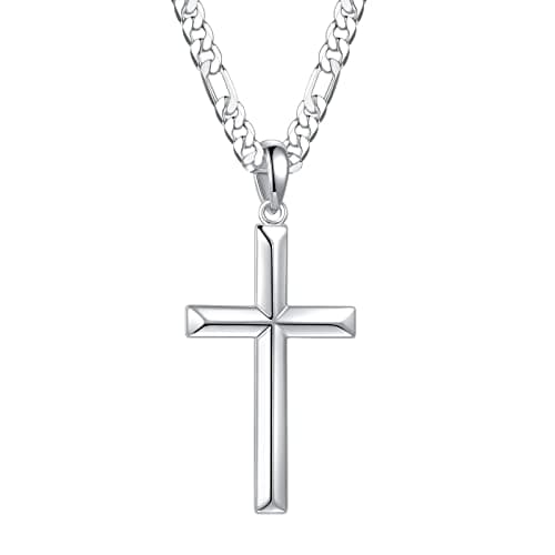 Mens Cross Necklace in Sterling Silver with Gold Plated Chain - 16-24 Inch