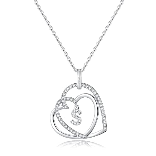 Romavan Infinity Heart Sterling Silver Initial Necklace for Women