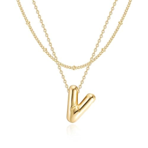 NateBur 14K Gold Layered Balloon Initial A-Z Choker Necklace, Personalized Birthday Gift for Women
