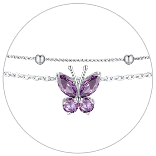 SILVERCUTE 925 Sterling Silver Butterfly Anklet for Women Waterproof Summer Beach Jewelry 22-27cm