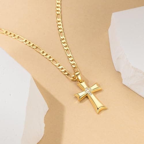 AIGAMIT Men's 14K Gold Cross Necklace with Cubic Zirconia 20/22/24in