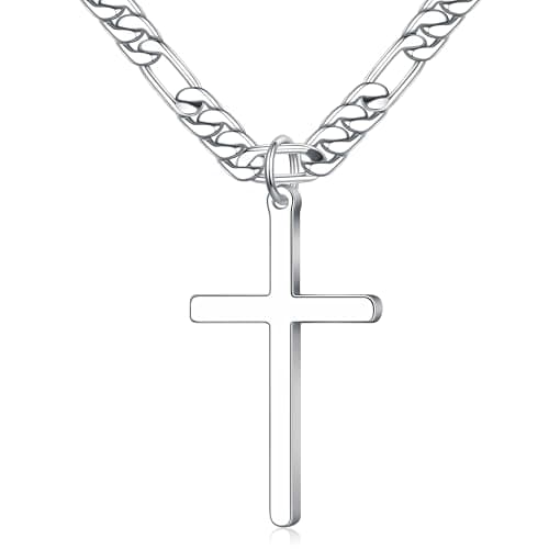 Ursteel 925 Sterling Silver Cross Necklace - 18K White Gold Plated Stainless Steel