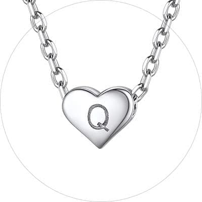 Chic Silver 925 Sterling Heart Initial Pendant Necklace for Women (Gift Box Included)