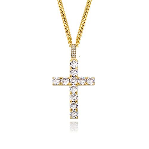 TOPGRILLZ Gold Heart Cross Necklace 14K Silver Plated Cubic Zirconia Pendant