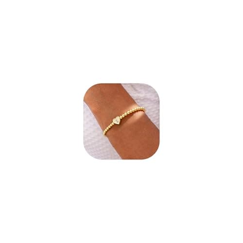 Thaivor Women's Dainty Heart Initial Charm Stretch Beaded Bracelet