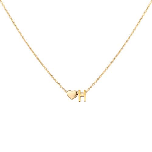 Glimmerst Heart Initial Necklace - Personalized 18K Gold Plated Stainless Steel