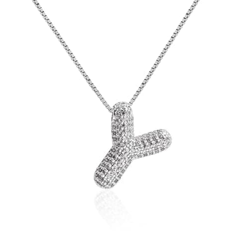 Qyalie Gold Plated Chunky Bubble Initial Letter Necklace for Women