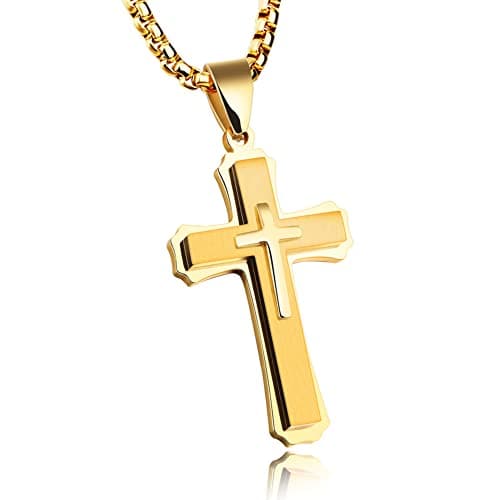 Large Stainless Steel Cross Pendant Necklace for Men and Women