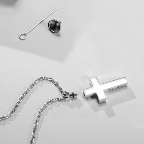 Stainless Steel Cremation Cross Necklace for Ashes Hold With Me Always