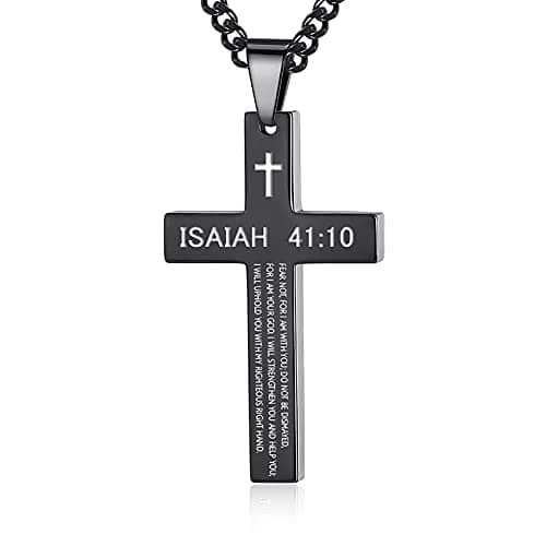 REVEMCN Inspirational Cross Necklace for Men, Black Stainless Steel Pendant Faith Gift