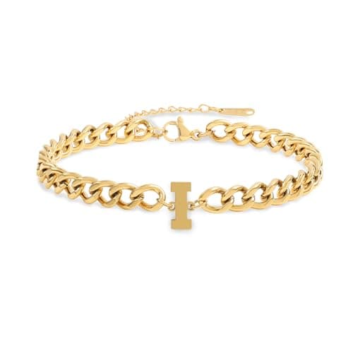Jwicklirrng Men's 18K Gold Plated Letter Charm Bracelet A-ZAdjustable Cuban Chain for Boyfriend or Father