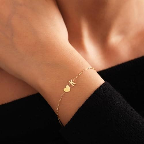 NOMOKOS Heart Initial Bracelets for Women - 18K Gold Plated Dainty A-Z Gifts