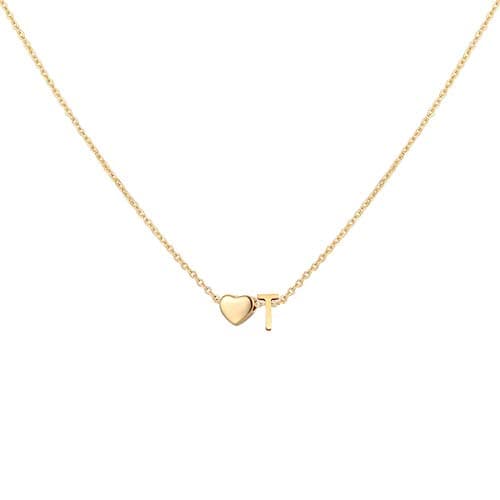 Glimmerst Heart Initial Necklace - Personalized 18K Gold Plated Stainless Steel