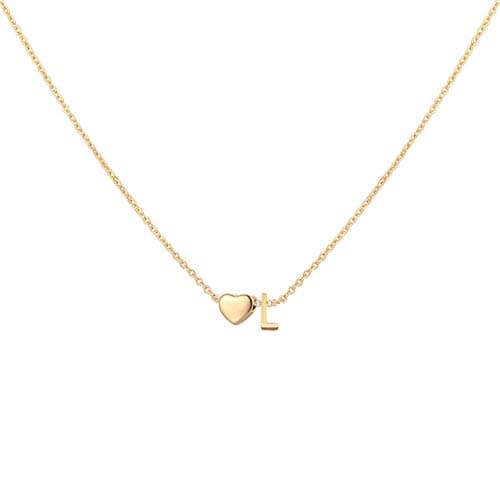 Glimmerst Heart Initial Necklace - Personalized 18K Gold Plated Stainless Steel