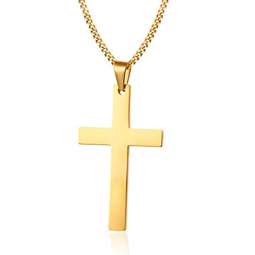 MOMOL 18K Gold Plated Stainless Steel Cross Pendant Necklace for Men and Women