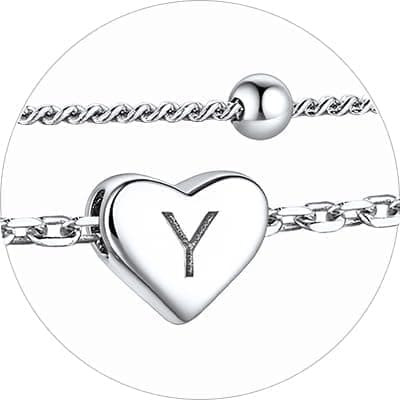 Stylish Women's 925 Sterling Silver Heart Anklets with Beads (Gift Box Included)