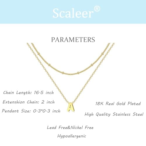 Layered Gold Plated Stainless Steel Initial Pendant Necklace for Women