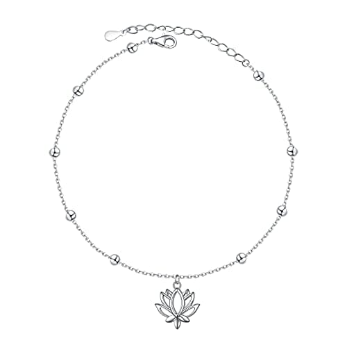 DAOCHONG Women's S925 Sterling Silver Adjustable Foot Heart Lotus Infinity Moon Stars Flower Pearl Anklet Beach Jewelry