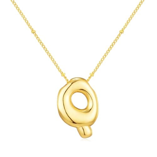 Moiegouct 14K Gold Plated 3D Initial Necklace with Beaded Chain Personalized Jewelry for Women