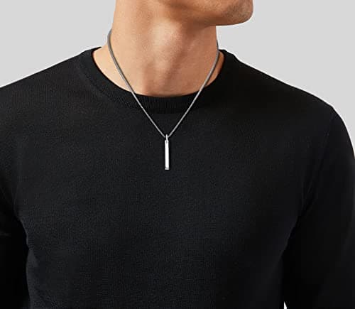 COAI Tungsten Bar Necklace for Men, 20"-26" Platinum/Silver Pendant