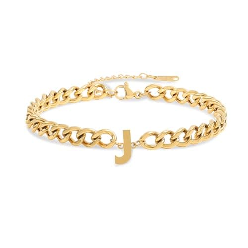 Jwicklirrng Men's 18K Gold Plated Letter Charm Bracelet A-ZAdjustable Cuban Chain for Boyfriend or Father