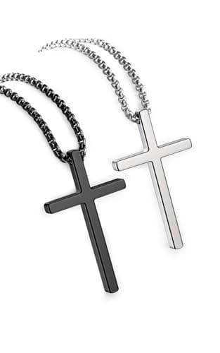 IPSANA Silver & Black Cross Necklace for Men, 16-30 inches Stainless Steel Pendant Jewelry