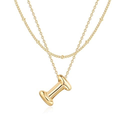 NateBur 14K Gold Layered Balloon Initial A-Z Choker Necklace, Personalized Birthday Gift for Women