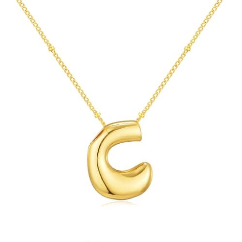 Moiegouct 14K Gold Plated 3D Initial Necklace with Beaded Chain Personalized Jewelry for Women