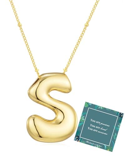 Moiegouct 14K Gold Plated 3D Initial Necklace with Beaded Chain Personalized Jewelry for Women