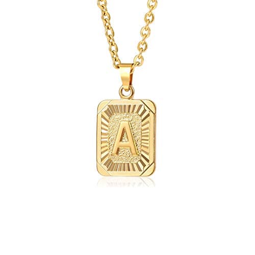 Glimmerst 18K Gold Plated Stainless Steel Initial Pendant Necklace for Women
