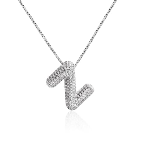 Qyalie Gold Plated Chunky Bubble Initial Letter Necklace for Women