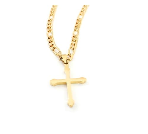 ADORATO JEWELRY 24K Gold Figaro Cross Pendant Necklace for Men & Women Miami Cuban Link
