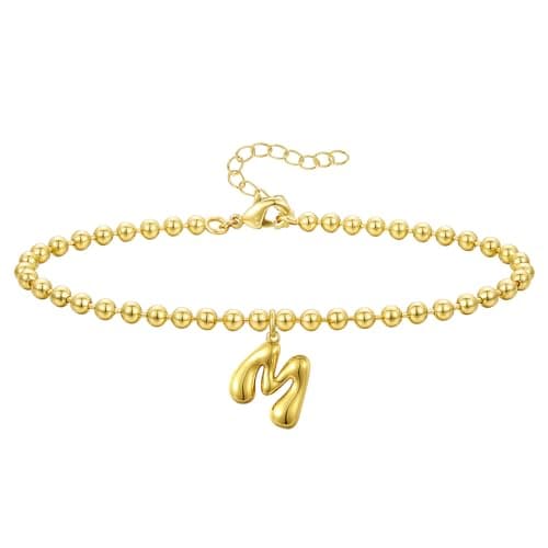 KissYan 14K Gold Plated Beaded Initial Bracelets A-Z Dainty Jewelry