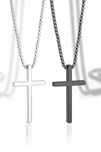 IPSANA Silver & Black Cross Necklace for Men, 16-30 inches Stainless Steel Pendant Jewelry
