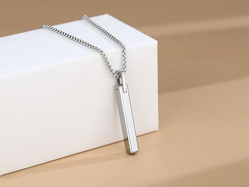 COAI Tungsten Bar Necklace for Men, 20"-26" Platinum/Silver Pendant
