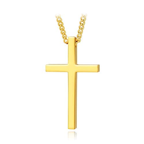 MOMOL 18K Gold Plated Stainless Steel Cross Pendant Necklace for Men and Women