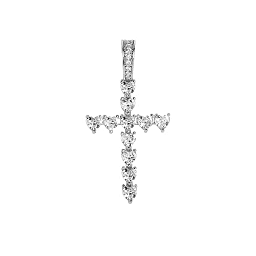 TOPGRILLZ Gold Heart Cross Necklace 14K Silver Plated Cubic Zirconia Pendant